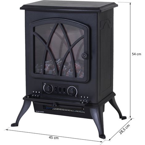 Elektrokamin mit Heizung, elektrischer Kamin mit LED Flammeneffekt, 1000/2000W Dekokamin, elektrisch Kaminfeuer Kaminofen, Schwarz (1/5)