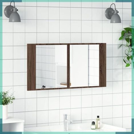 Armoire à miroir - 834969 - chêne marron - LED RVB intégrée - 90 x 12 x 45 cm (1/5)