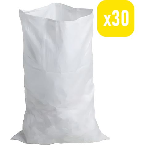 OUTIL PRO - 30 Sacs à gravats pas cher blanc, grande résistance 60 kg - réutilisable pour déchets de jardin et chantier