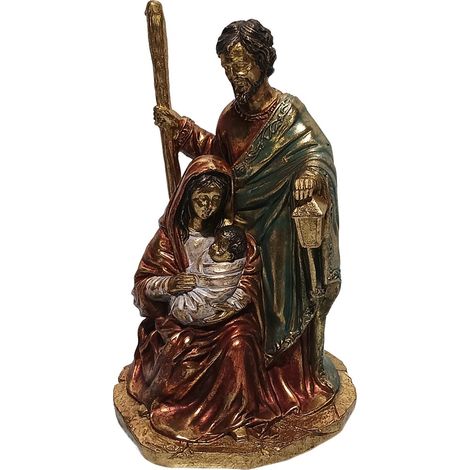 Presepe sacra famiglia con lanterna in resina dorata 20 cm (1/5)