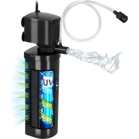 Tararium Filtre d'aquarium avec lumière U-V 5 W – Pompe Submersible pour Eau Claire dans Les Aquariums d'eau Douce/d'eau de mer et Tortues (75-280 litres, 750 l/h, Ultra Silencieux) (1/5)