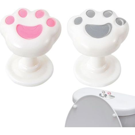 Bouton de toilette mignon, bouton de toilette mignon, 2 pièces outil de presse en forme de patte de chaton, bouton de réservoir de toilette portable, chasse d'eau supérieure, aide à bouton-pou (1/4)
