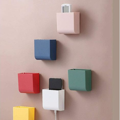 Support Murale Pour Télécommande - Boîte Organisatrice Murale en ABS avec Crochet - Blanc Bleu Rouge Vert Jaune Rose - Lot de 6 Pièces (1/5)