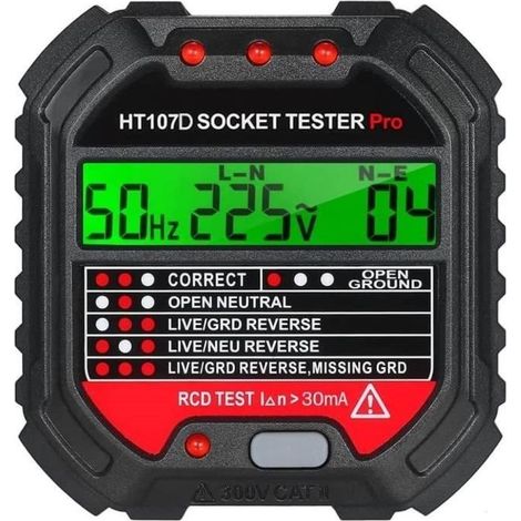 Tester of socket HT107 Detector of output automatic multifunction RCD with tool of meter of gauge display LCD (1/4)
