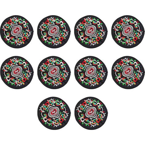 Sous-verre Tissu - Diamètre 10 cm - Motif Ethnique Floral - Pour Tasses, Verres et Bouteilles - Lot de 6 (1/5)