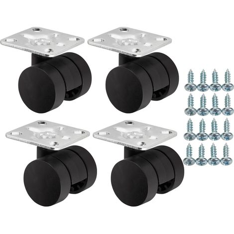 SOTECH 4 Stück Möbelrollen AACHEN Ø 35 mm schwarz ohne Bremse (Feststeller) inkl. Schraubenset Anschraubplatte 47 x 47 mm Belastbarkeit bis 160 kg (40 kg pro Transportrolle) (1/5)