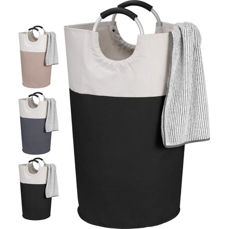 Faltbarer Wäschekorb 95L mit Griffen, Aufbewahrungskorb für Schmutzwäsche, Schwarz/Beige (1/5)