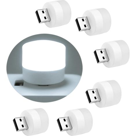 Six veilleuses USB enfichables, mini ampoules LED pour chambre à coucher, salle de bain, couloir, cuisine (blanc)