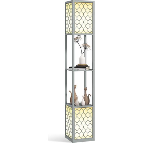 HOMCOM 2-Light Modern Floor Lamp with Shelves for Living Room, Bedroom, Grey (1/5)