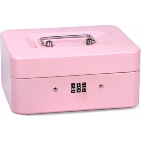 Caja de seguridad de acero con cerradura, mini caja fuerte portátil, mini caja fuerte portátil de acero, para dinero en efectivo y monedas sueltas (rosa) (1/5)