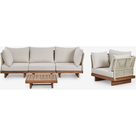 Ensemble de canapé modulaire Dailin 3 pièces avec 2 chaises d'angle, table basse et fauteuil en bois d'acacia SKLUM (1/5)