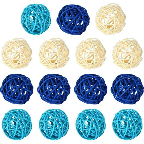 Lot de 15 boules de rotin en osier décoratives multicolores sphères naturelles remplisseurs de vase pour bricolage, fête, décoration de table de mariage, fête prénatale, accessoires d'aromathérapie (1/5)