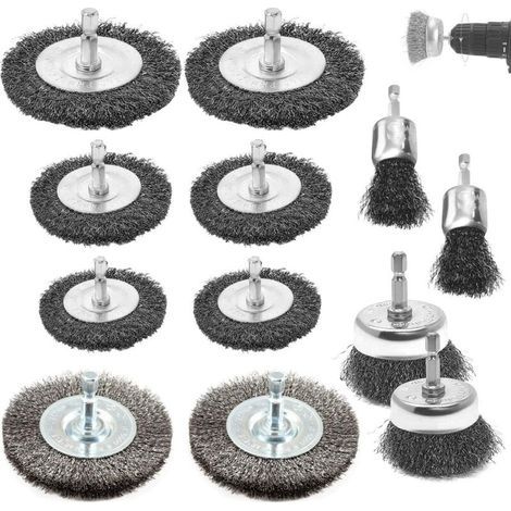 [JAMAIS UTILISÉ] 12 Brosse Métalliques pour Perceuse,6mm Fil D'Acier Inoxydable Brosse Metallique, Avec Tige Hexagonale Brosse En Fer, pour Meuleuse, L'éLimination (1/4)