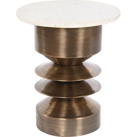 Table d'appoint ronde en fer doré et marbre coloris blanc - diamètre 46 x Hauteur 54 cm (1/4)