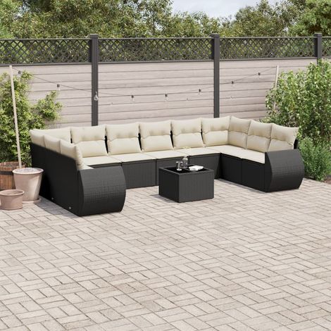 Set de sofás de jardín 11 pzas y cojines ratán sintético negro vidaXL (1/3)