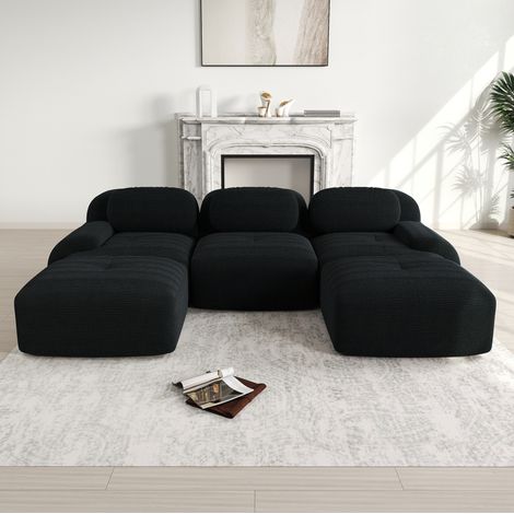 Sofá modular en U de pana negra, 298 x 178 x 70 cm, sin montaje HAVRYA (1/5)