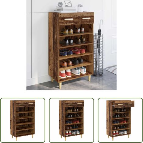 vidaXL Meuble à chaussures - Cabinet à chaussures avec tiroir Bois ancien 60 x 35 x 105 cm (1/5)