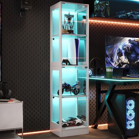 Vitrine verre, vitrine de collection - avec LED Connectées App, 1 Porte en Verre et 4 Étagères -Présentoir Vitré Indépendant, Blanc (1/5)