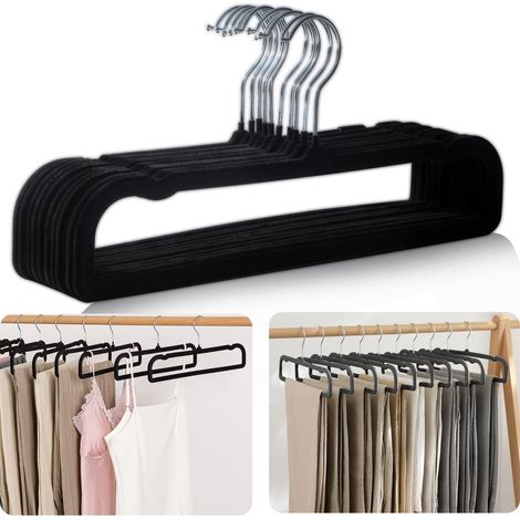 Lot de 10 Cintres pour Pantalons,Cintres Antidérapants en Velours pour Pantalons,Longueur 35 cm,Crochet Pivotant à 360 Degrés,Ceintre Pantalon Gain de Place,pour Pantalons,Jeans,écharpes,Robes- Noir (1/5)