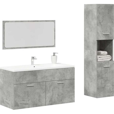Ensemble de meubles de salle de bain 3 pcs gris béton (1/5)