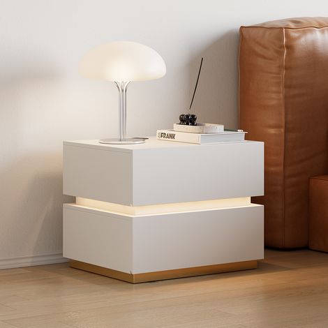 Table de chevet intelligente blanche à 2 tiroirs à LED Lumio avec éclairage