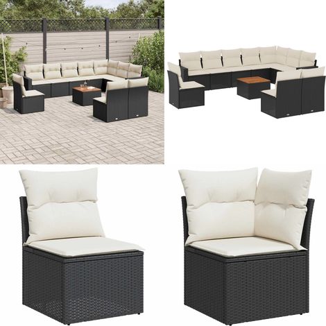 11-tlg. Garten-Sofagarnitur mit Kissen Schwarz Poly Rattan - Gartenmöbel Set - Outdoor Möbel - Rattan Gartenmöbel - Lounge Set - Esstisch Set - Home & Living (1/5)
