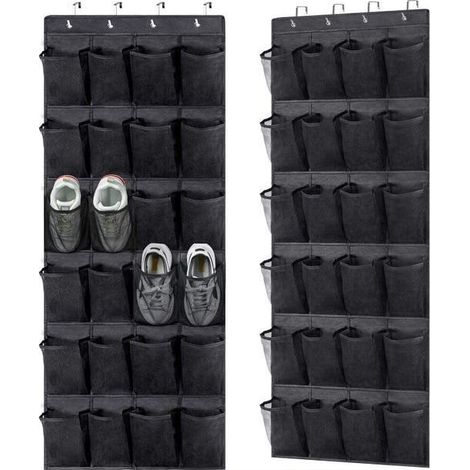 1pcs Organisateur de chaussures à suspendre au-dessus de la porte, support à chaussures suspendu avec 24 grandes poches en maille épaisse et durable (1/5)