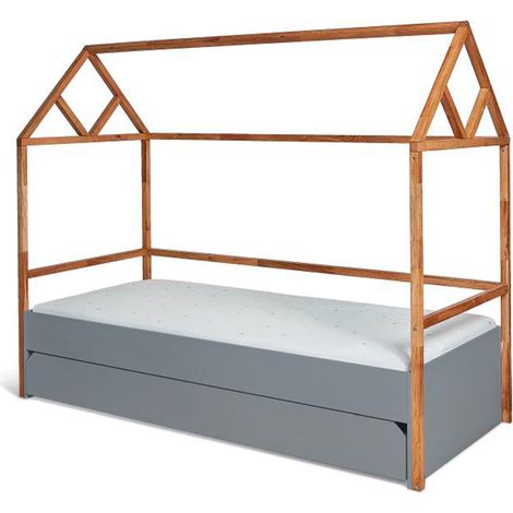 Lit cabane 90x200 sommier et tiroir inclus Bellamy Lotta Gris (1/3)