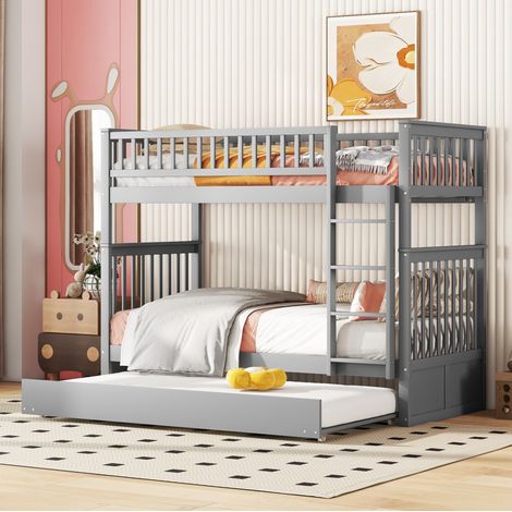 Cama infantil triple con nido desmontable gris pino OKMYHOME (1/5)
