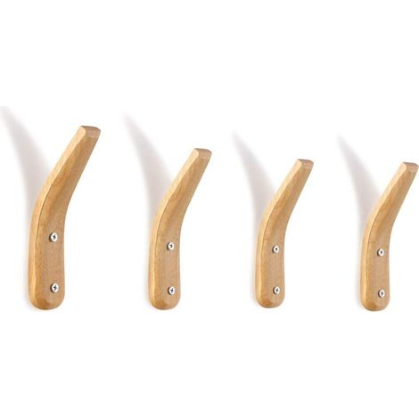 SABIR 4 Pièces Patères en Bois Mural Support Mural en Bois Naturel Porte-Manteau de Rangement Mural Simple en Forme de V Moderne pour Manteaux Suspendus Chapeaux Sacs Serviettes (1/5)