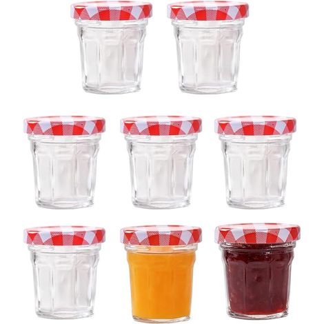 8 Petits Bocaux à Confiture, Bocaux à Confiture Transparents, Adaptés pour les Bonbons, Confitures, Conserves de Fruits (50ML)
