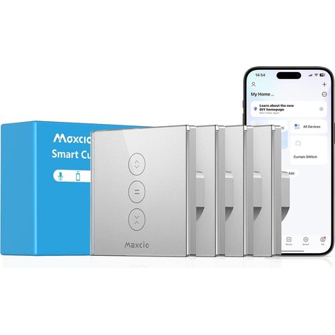 Interrupteur Connecté WiFi Volet Roulant Tactile Argent  Interrupteur Intelligent Pour Rideau Compatible Google Home, Commande Vocale, Contrôle À Distance (1/5)