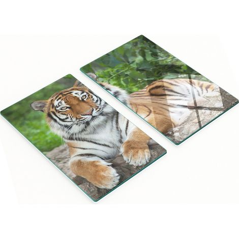 Tableros de vidrio elegantes y duraderos con estampado de tigre siberiano, 2x30x52 cm.