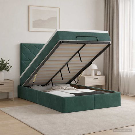 vidaXL Cama otomana con colchón Verde oscuro 120 x 200 cm Terciopelo (1/5)