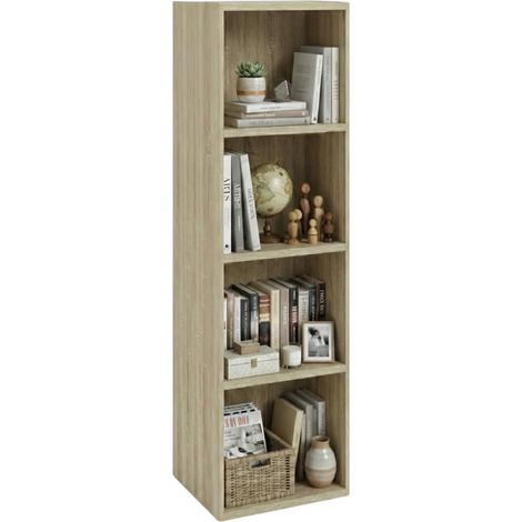 Libreria da Terra in Legno Verticale Salvaspazio con Ripiani 4 RIPIANI ROVERE