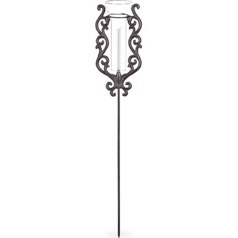 Set of 2 Relaxdays Rain Gauges Vintage, With Stake, Precipitation Measurement. Antique, 12 cm, 5”, Metal, Bronze