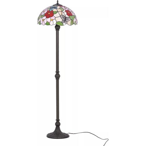 Lámpara de pie de vidrieras con flores y mariposas, 2xE27, 20W, MARIPOSA K-F161386 Kaja