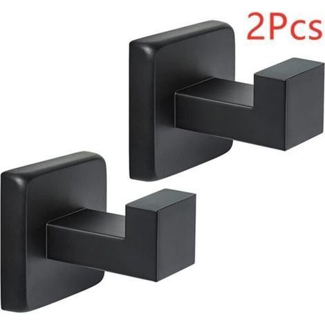 Handtuchhaken – Schwarz – Metall – 2 Stück – Modernes quadratisches Design – Für den Innenbereich (1/4)