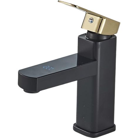 Grifo de lavabo de baño con pantalla digital inteligente (versión corta en negro y dorado) (1/5)