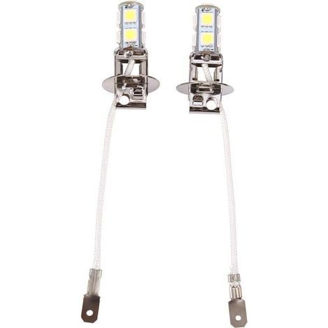 2x Ampoules LED H3 5050 Blanc Froid 6500K - 9 SMD - Pour Feux de Brouillard Auto 12V - Facile à Installer (1/4)