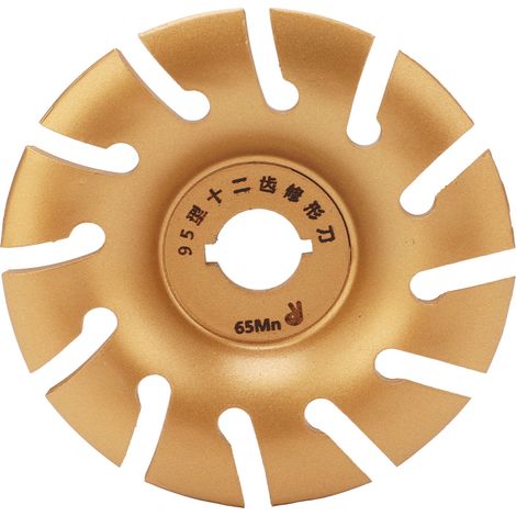 Disque à modeler pour meuleuse d'angle, 12 dents, acier inoxydable, 95 mm, doré, pour le travail du bois. (1/5)