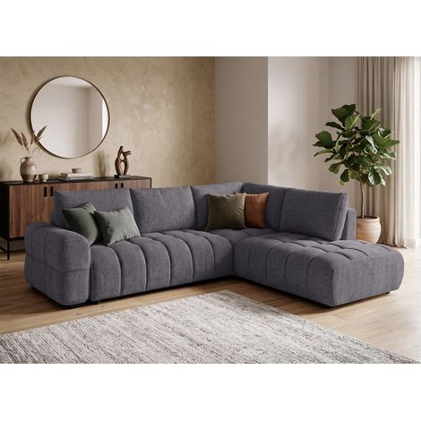 Canapé d'angle convertible avec coffres en velours texturé gris (1/5)