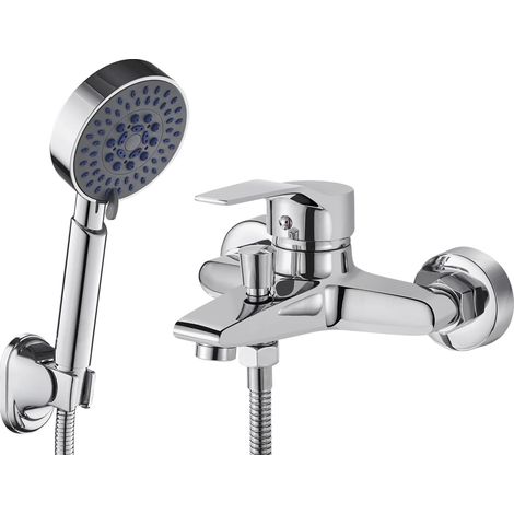 Bathtub Faucet with 5 Function Hand Shower, Chrome Bathtub Faucet with Wall Bracket and 150cm Shower Hose for Bathroom Shower (1/5)