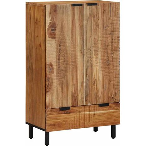 Vidaxl – Buffet moderne en bois d'acacia massif marron 60 x 33 x 100 cm – 2 portes à charnières – Étagère intégrée pour rangement optimisé (1/5)