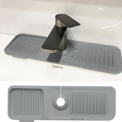 Tapis de robinet avec protection anti-éclaboussures, silicone alimentaire, gris clair (1/5)