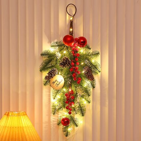 Guirlande Porte En Forme De Larme - Branches Artificielles Avec Baies Rouges - Décoration De Noël Pour Intérieur Et Extérieur - 50 Cm - 1 Pièce (1/5)
