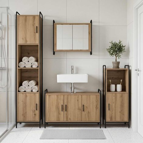 vidaXL Juego de Muebles de Baño 3 uds. Roble artisan 40 x 36 x 99,5 cm (1/5)