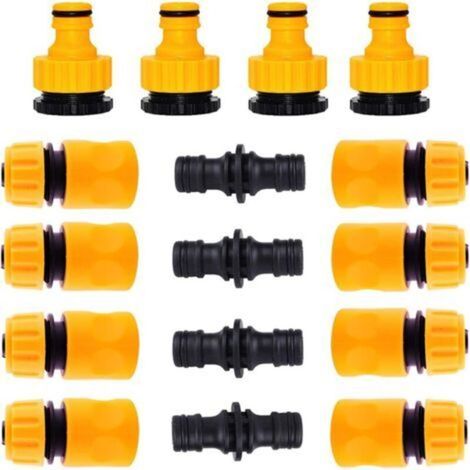 Set of 16, fittings for garden hoses, 8 pieces of 1/2" quick connect hose fittings, 4 pieces of double connectors and 4 pieces of 3/4" connectors, plastic garden hose fittings (1/5)
