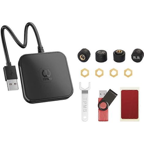 Sensor externo de presión de neumáticos TPMS USB Android para rueda de repuesto, inalámbrico, para detección de presión de neumáticos, navegador GPS y reproductor de radio del coche. (1/5)