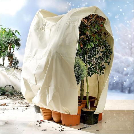 Winterschutz für Pflanzen,Atmungsaktiv 85 g/m² Winterschutz Kübelpflanzensack Frostschutz Pflanzenabdeckungen mit Reißverschluss und Zugband Beige( 120180cm) (1/5)